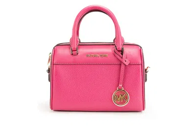 Michael Kors Travel Xs Carmine Pink Leather Duffle Crossbody Handbag Women's Purse In Metallic