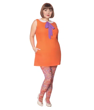 Smak Parlour Plus Size Orange & Purple Tie Neck Shift Dress In Multi