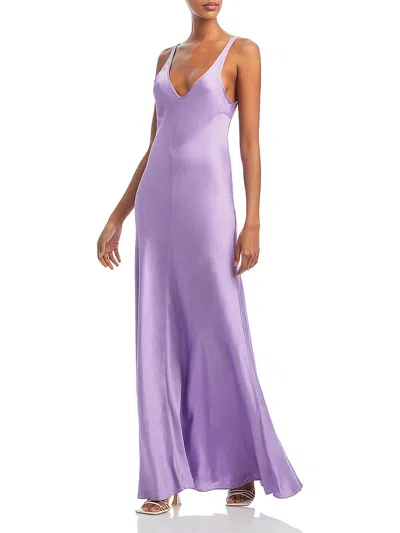 L Agence Clea Womens Satin Scoop Neck Slip Dress In Purple