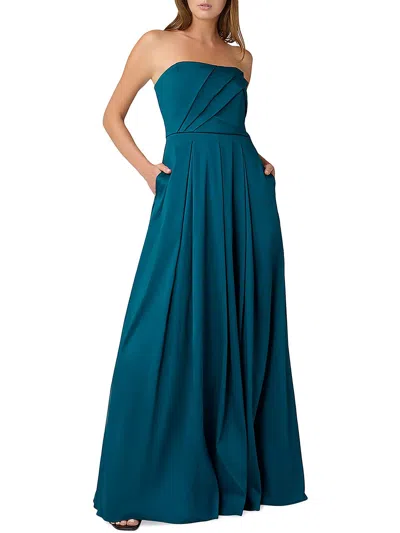 Aidan Mattox Womens Pleated Strapless Evening Dress In Green