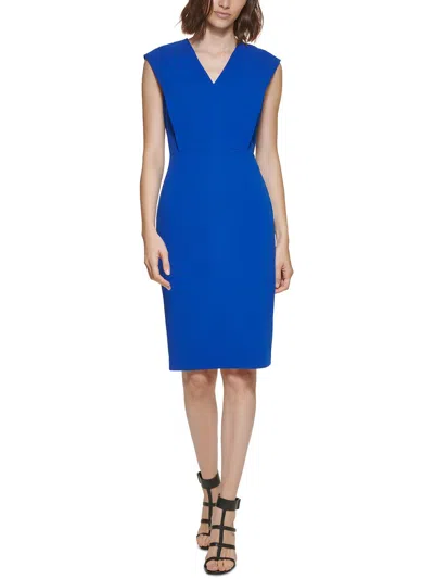 Calvin Klein Womens Knee Length Cap Sleeve Sheath Dress In Blue