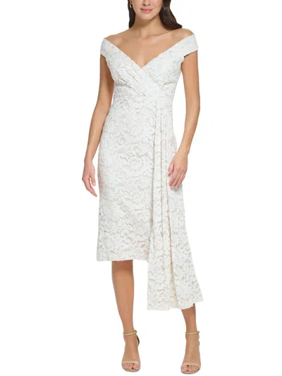 Eliza J Petites Womens Lace Midi Sheath Dress In White