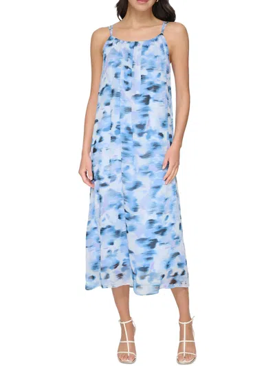 Dkny Womens Chiffon Printed Midi Dress In Multi