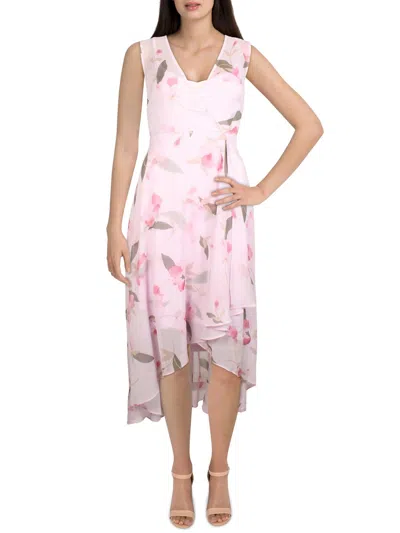 Calvin Klein Womens V-neck Midi Wrap Dress In Pink