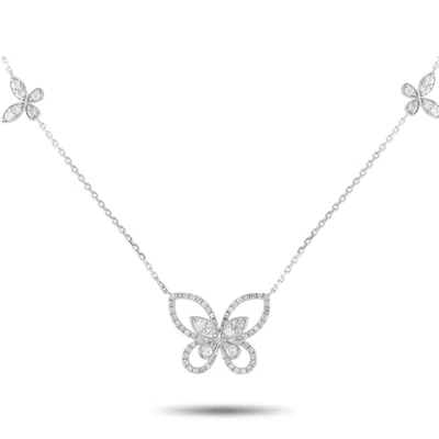Non Branded Lb Exclusive 14k White Gold 1.0ct Diamond Butterfly Necklace Nk01615-w