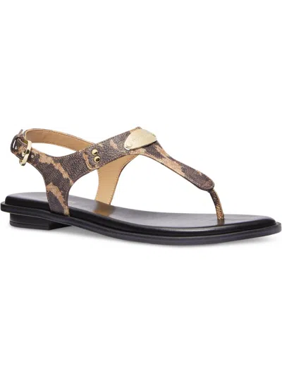 Michael Michael Kors Mk Plate Womens Faux Leather Slip On Thong Sandals In Beige