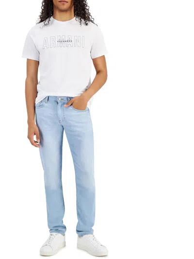 Armani Exchange Mens Linen Blend Light Wash Skinny Jeans In Blue