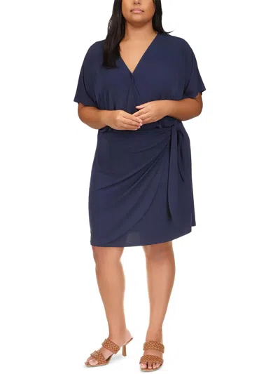 Michael Michael Kors Plus Womens Knee Length Faux Wrap Wrap Dress In Blue