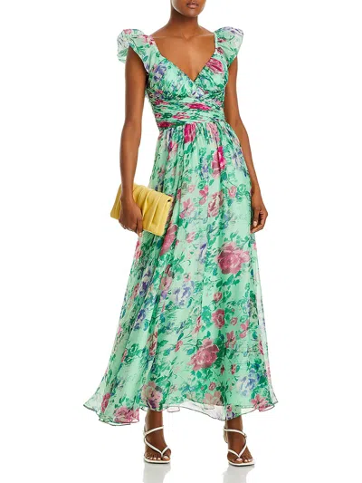 Aqua Womens Chiffon V-neck Maxi Dress In Green