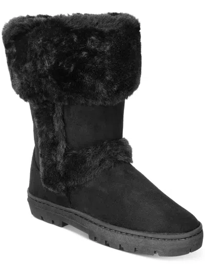 Style & Co Witty Womens Suede Faux Fur Mid-calf Boots In Black