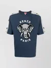 Kenzo Blue Crewneck T-shirt With Elephant And Logo Print In Cotton Man