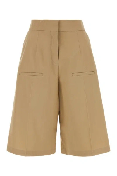 Loewe Woman Beige Cotton Bermuda Shorts In Brown