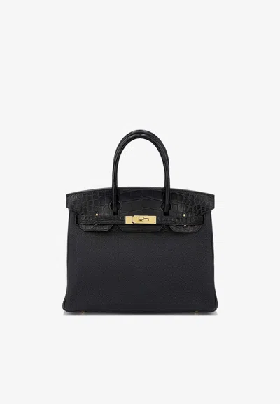 Hermes Birkin 30 Touch In Black Matte Alligator And Togo Leather With Gold Hardware