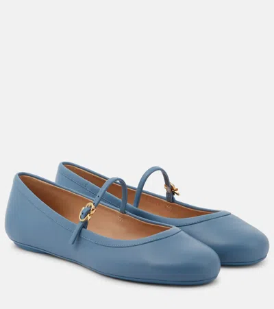 Gianvito Rossi Carla Leather Mary Jane Flats In Blue
