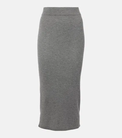 Brunello Cucinelli Ribbed-knit Midi Skirt In Gray