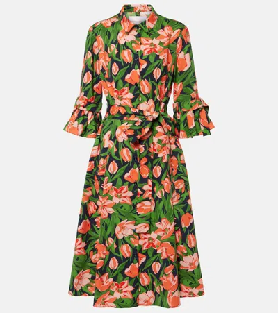 Carolina Herrera Bow-detail Cotton-blend Shirt Dress In Multi