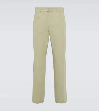 Auralee Cotton And Silk Straight Pants In Green