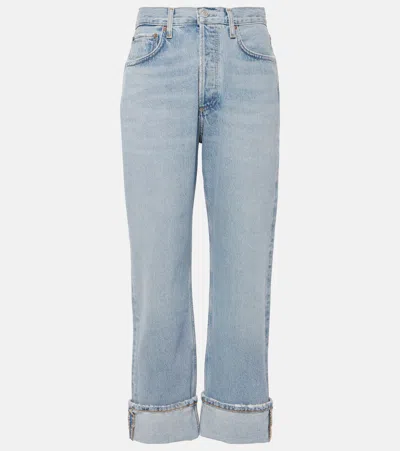 Agolde Fran Mid-rise Straight Jeans In Blue