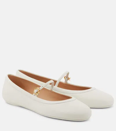 Gianvito Rossi Carla Leather Mary Jane Ballet Flats In White