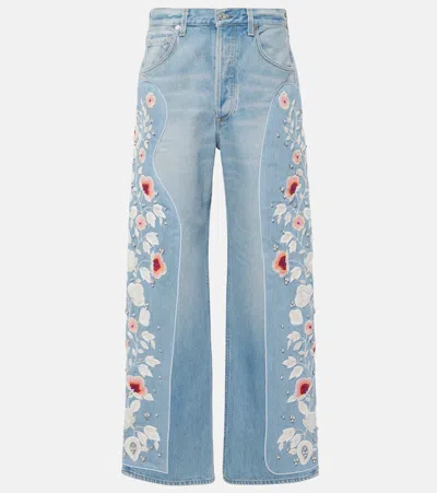 Citizens Of Humanity Ayla Embroidered High-rise Wide-leg Jeans In Blue