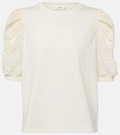 Frame Frankie Lace-trimmed Cotton Jersey Top In Neutrals