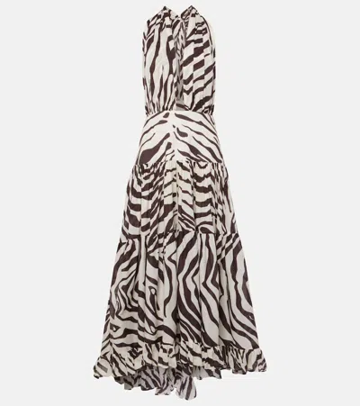 Alexandra Miro Marie Rose Zebra-print Cotton Maxi Dress In Brown