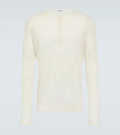 Auralee Wool And Silk Henley Shirt In Neutral