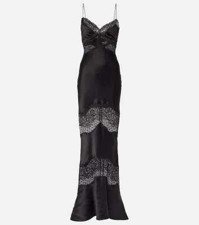 Rebecca Vallance Larisa Lace-embellished Silk Gown In Black