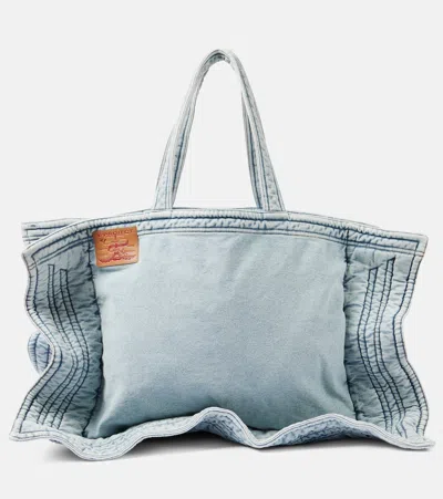 Y/project Logo-patch Denim Tote Bag In Blue