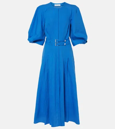 Gabriela Hearst Elea Puff-sleeve Linen Maxi Dress In Blue