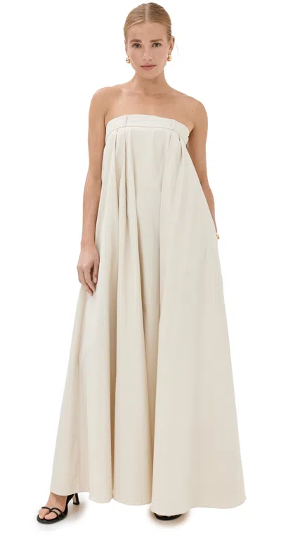 Rohe Strapless Pleated Cotton-poplin Maxi Dress In Neutrals