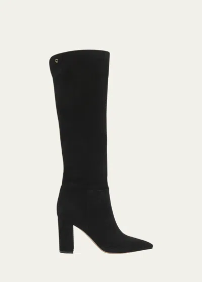 Gianvito Rossi Piper Knee-high Suede Boots In Black