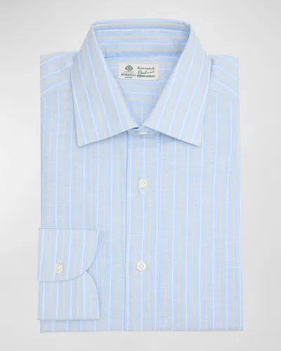 Borrelli Men's Cotton And Linen Multi-stripe Dress Shirt In 1 Blue Pink White