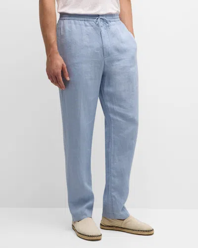 Canali Men's Linen-blend Drawstring Pants In Light Blue