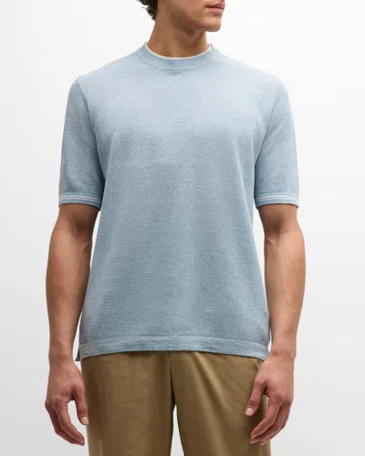 Fioroni Men's Linen-cotton Pique Crewneck T-shirt In Azzurro