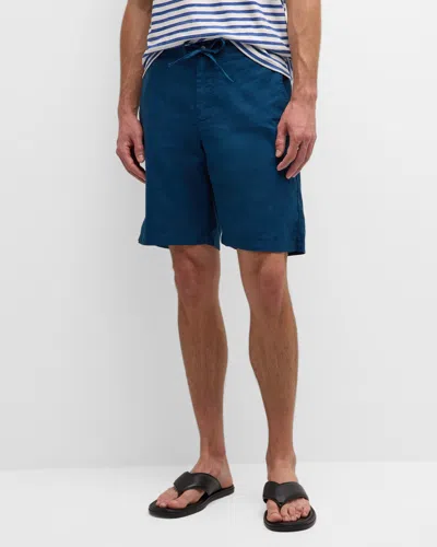 Frescobol Carioca Sergio Straight-leg Linen-blend Drawstring Shorts In Blue