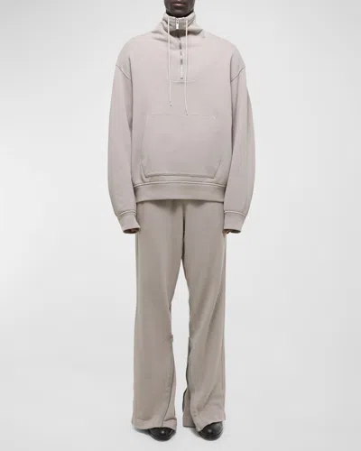 Helmut Lang Men's Funnel-neck Zip-front Cotton Sweatshirt In Stone