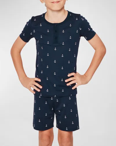 Petite Plume Kid's Pima Cotton Snug Fit Pajama Short Set In Portsmouth Anchors