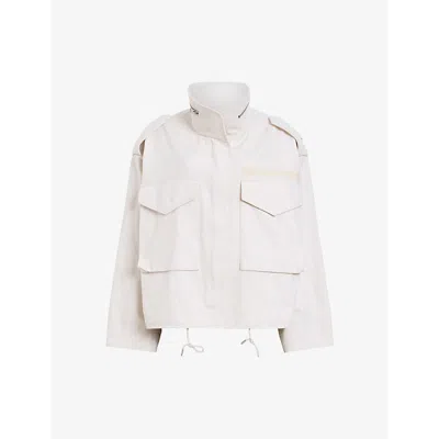 Allsaints Womens White Sand Amelia High-neck Cropped Organic-cotton Jacket