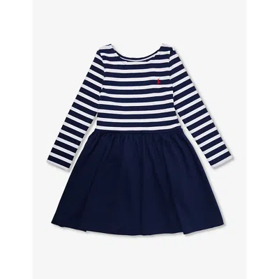 Polo Ralph Lauren Kids' Girls' Stripe-print Stretch-woven Blend Dress In Blue