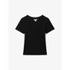 Reiss Becca V-neck Short-sleeve Ribbed Cotton T-shirt In Black