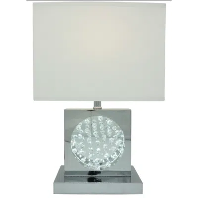 Simplie Fun 22"h Chrome Square Crystal Centerpiece With Night Light + Usb Port + Power Outlet In Metallic