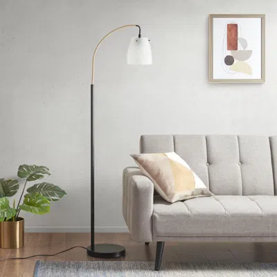 Simplie Fun Bristol Arched Metal Floor Lamp With Frosted Glass Shade In Metallic