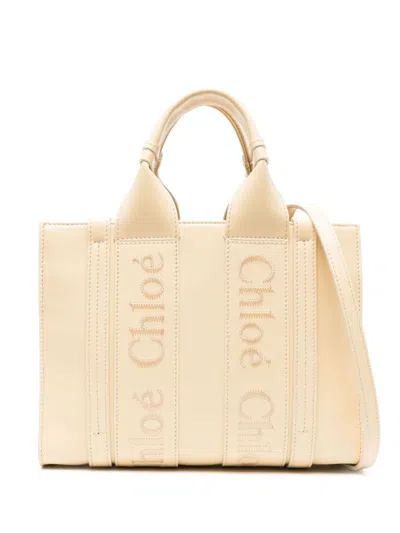 Chloé Woody Small Leather Tote In Yellow