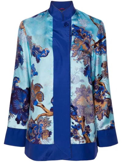 F.r.s. - For Restless Sleepers Printed Silk Jacket In Clear Blue