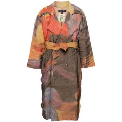 Kidsuper Abstract-print Trench Coat In Brown
