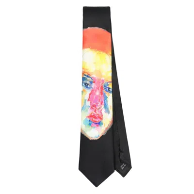 Kidsuper Face Print Silk Tie In Black