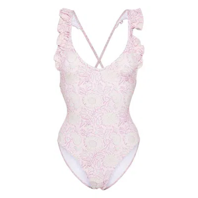 Louise Misha Floral Ruffled Swimsuit In Pink
