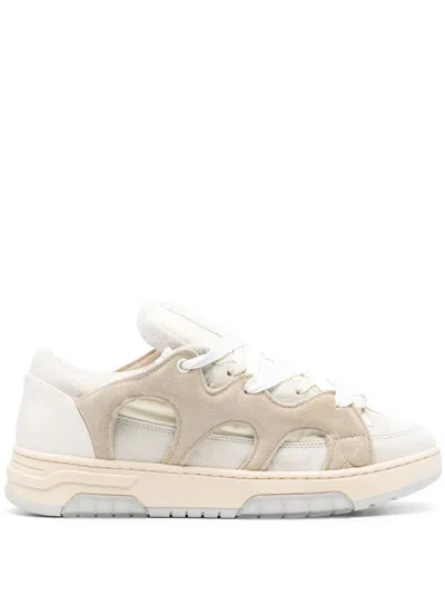 Santha Panelled Padded Leather Sneakers In Cream Off White