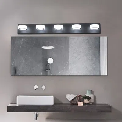 Simplie Fun Led Modern Black 5-light Vanity Lights Fixtures Over Mirror Bath Wall Lighting In Metallic
